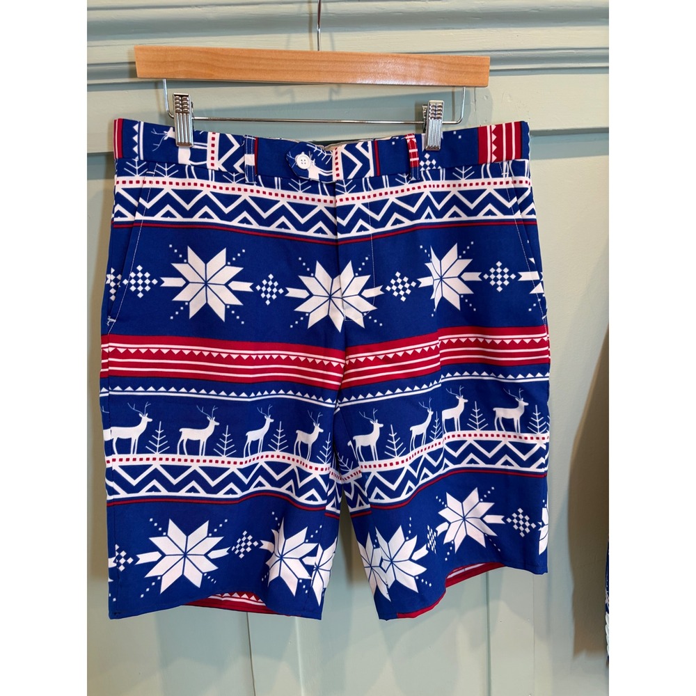 OppoSuits Christmaster Christmas Holiday Shorts Blue Reindeer Snowflake 35 waist